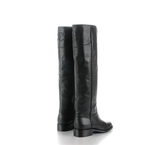 CHANEL Calfskin Ascot Riding Boots 35.5 Black